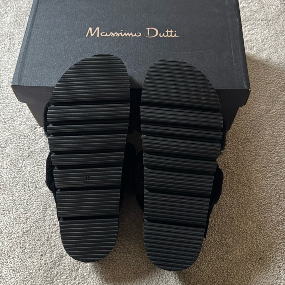 Massimo Dutti Black Fur Strap Leather Sandals | Shearling Winter| Size 9 NWT - Picture 2 of 9